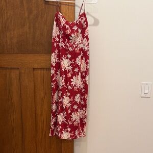 Abercrombie and Fitch Red Floral Camille Slip Midi Dress